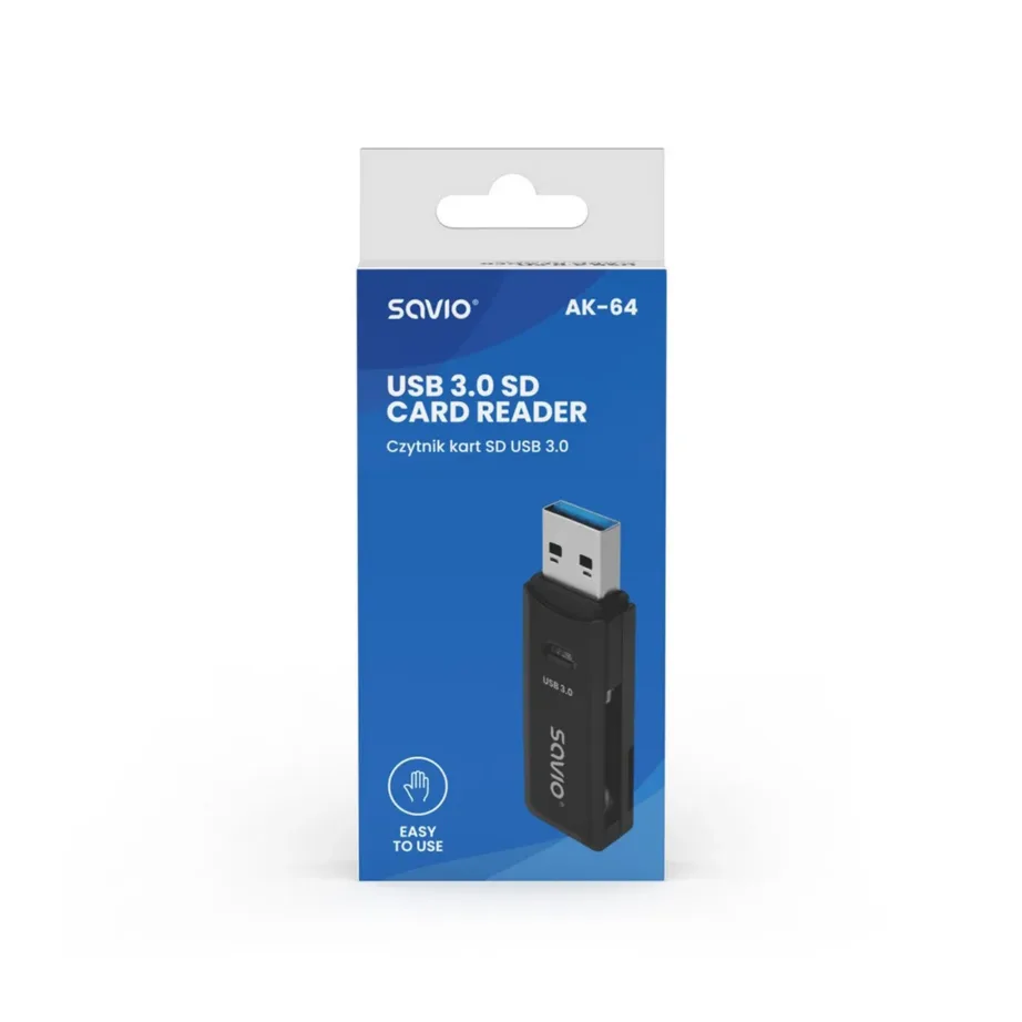 SAVIO AK-64 USB 3.0 must SD/microSD kaardilugeja, 57,5x17x8,3 mm, Plug & Play – 4
