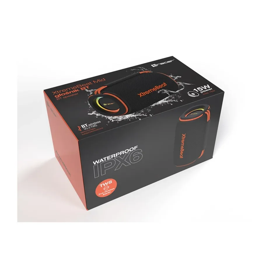 Tracer XtremeBeat TRAGLO47541 15 W must IPX6 juhtmevaba Bluetooth kõlar sisseehitatud mikrofoniga, 6 h aku – 4
