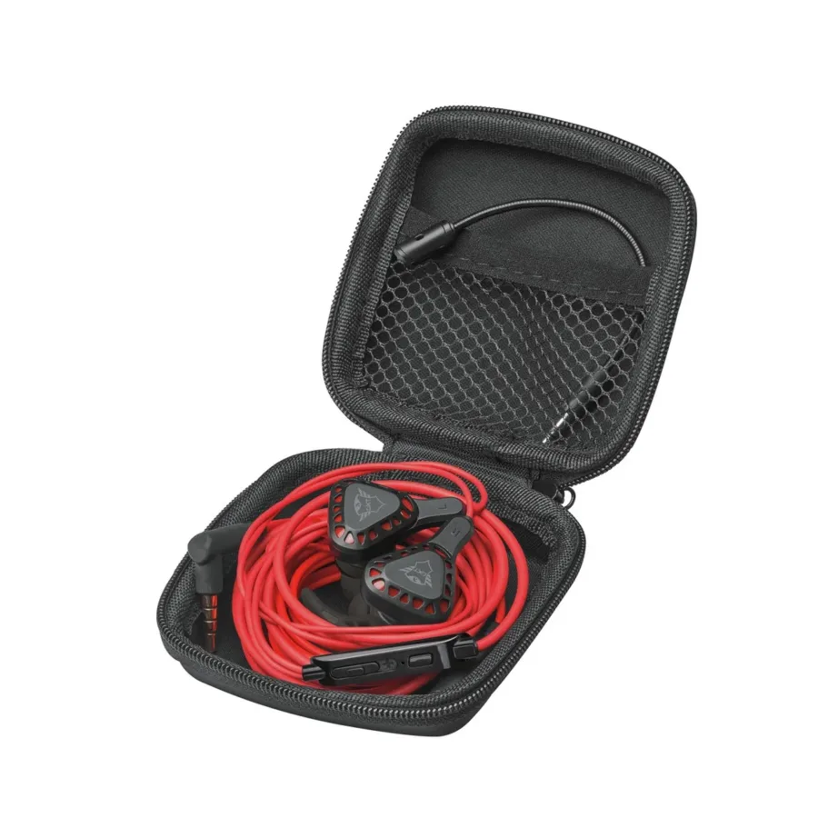 Trust GXT 408 3,5 mm in-ear mänguri kõrvaklapid eemaldatava mikrofoniga, punane/must, kandekotiga – 7