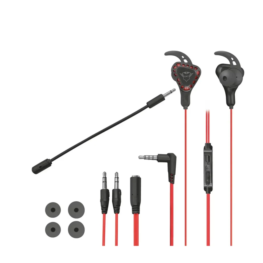 Trust GXT 408 3,5 mm in-ear mänguri kõrvaklapid eemaldatava mikrofoniga, punane/must, kandekotiga – 8