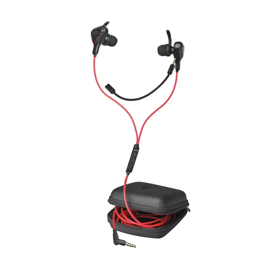 Trust GXT 408 3,5 mm in-ear mänguri kõrvaklapid eemaldatava mikrofoniga, punane/must, kandekotiga