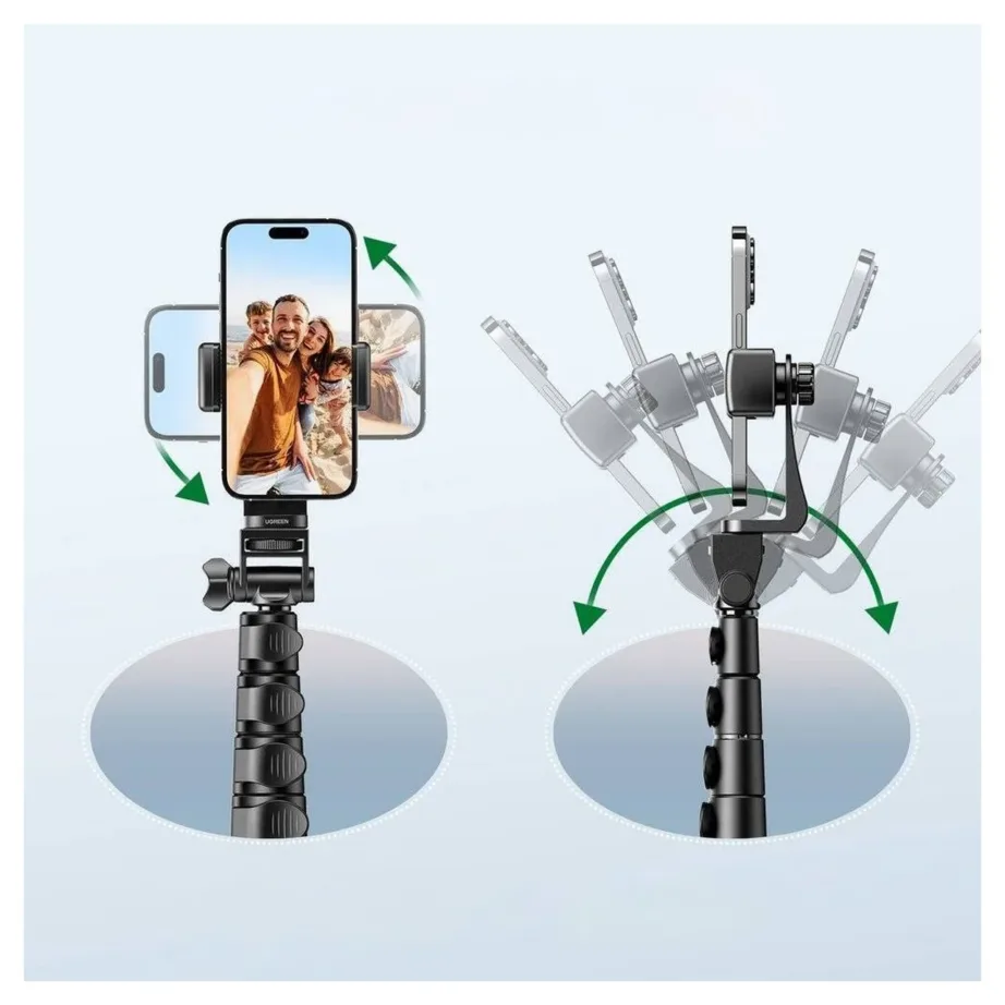 Ugreen LP680 1,8 m must alumiiniumist Bluetooth-statiiv/selfie-pulk kaugjuhtimispuldiga nutitelefonidele – 2