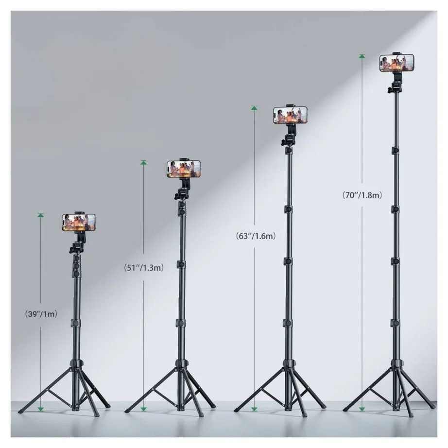 Ugreen LP680 1,8 m must alumiiniumist Bluetooth-statiiv/selfie-pulk kaugjuhtimispuldiga nutitelefonidele – 7