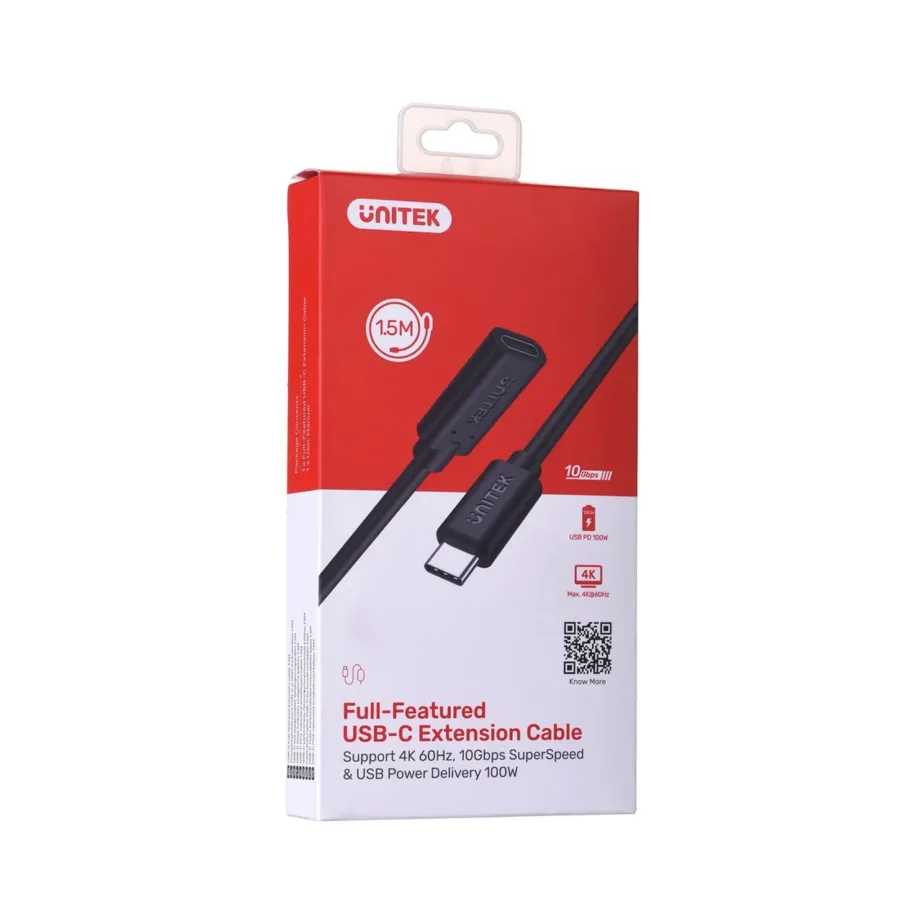UNITEK C14086BK-1.5M 1,5 m USB-C – USB-C 10 Gbit/s must kaabel USB 3.2 Gen 2, 5A – 6