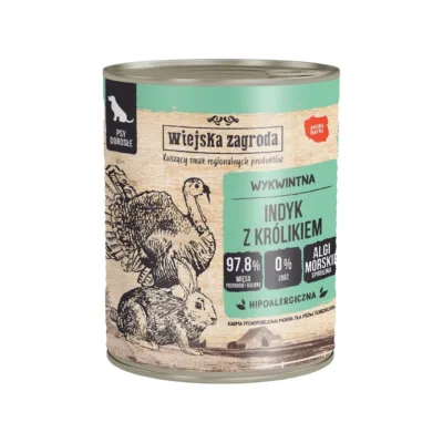 Wiejska Zagroda kalkuni ja küülikuga märgtoit koertele 800 g, teraviljavaba