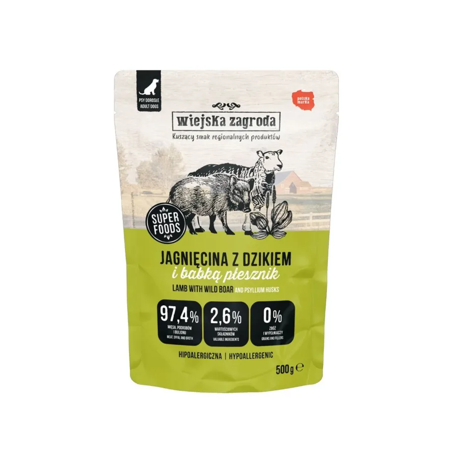 Wiejska Zagroda Lamb with Wild Boar 500g teraviljavaba täistoit märgtoit täiskasvanud koertele