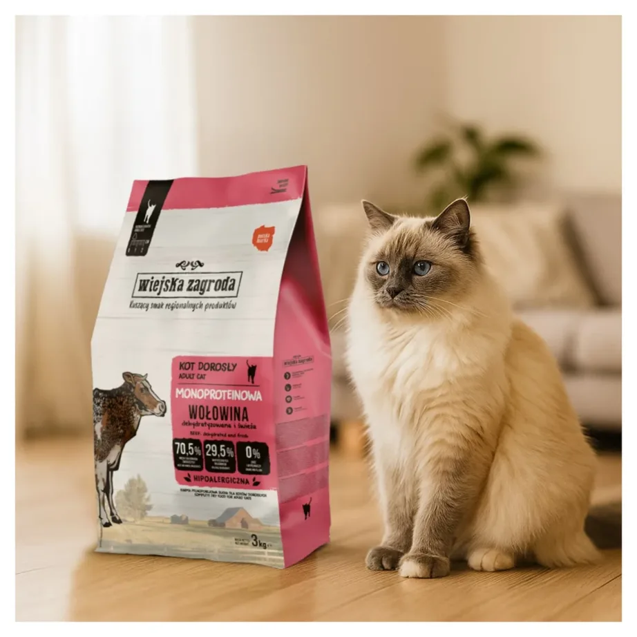 Wiejska Zagroda Monoprotein Beef 3 kg teraviljavaba kuivtoit täiskasvanud kassidele tundliku seedimise ja allergiaga – 3