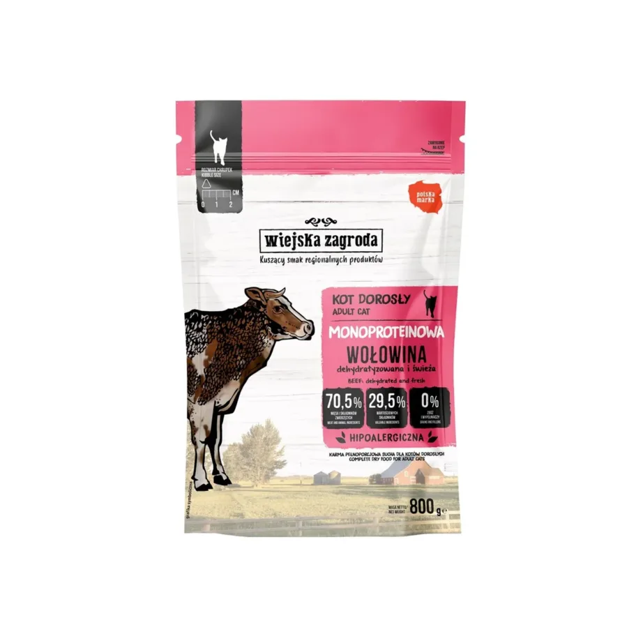 Wiejska Zagroda Monoprotein Beef 800 g gluteenivaba veiselihaga kuivtoit täiskasvanud kassile