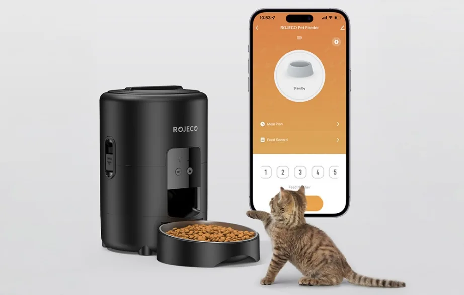 Wi‑Fi automaatne kassisöötja 2 l – Rojeco RWSQZDTWF‑2L, ajastatud söötmine, rakendusjuhtimine ja 304 roostevaba kauss – 3