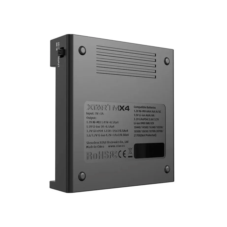 XTAR MX4 4-pesaline universaalne akulaadija Li-ion/NiMH akudele, USB-C, must – 4