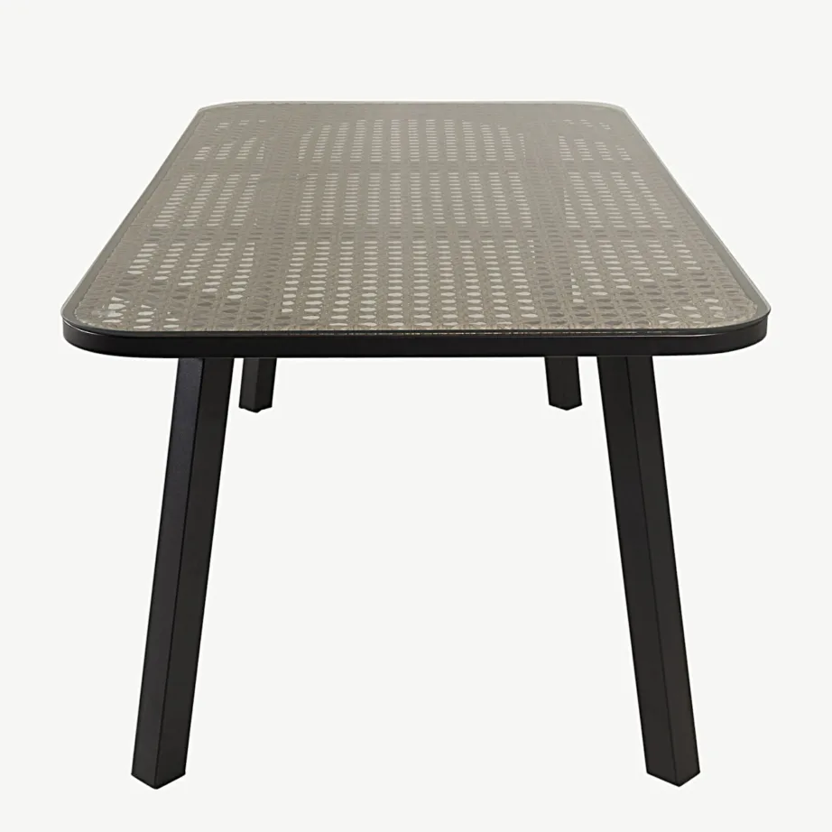 Paola suuremõõtmeline klaaspinnaga aiatöölaud (must teras, liivikarva palmik, 200×100 cm), 1512-2038 – 3