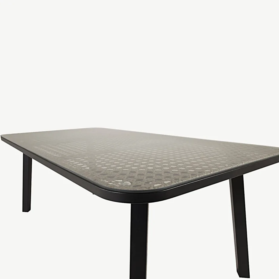 Paola suuremõõtmeline klaaspinnaga aiatöölaud (must teras, liivikarva palmik, 200×100 cm), 1512-2038 – 4