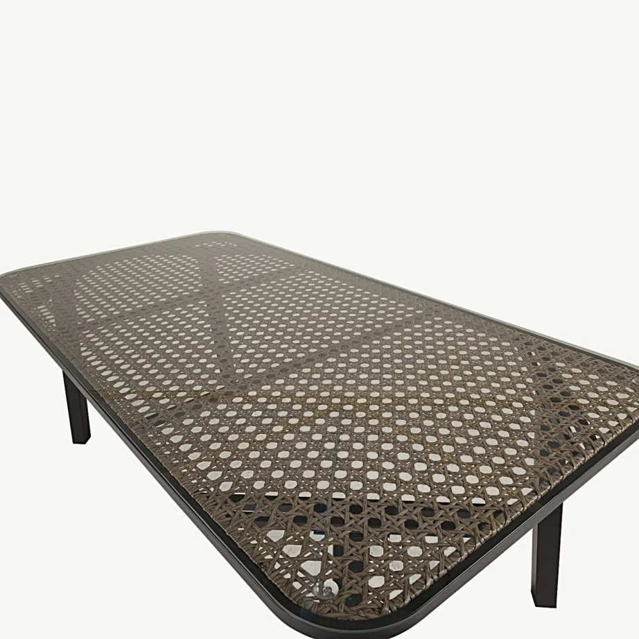 Paola suuremõõtmeline klaaspinnaga aiatöölaud (must teras, liivikarva palmik, 200×100 cm), 1512-2038 – 5