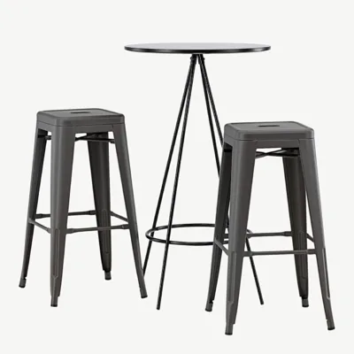 Ümmargune baarilaud Bistro ja kõrged terastaburetid Tempe, must/tumehall - GR23689