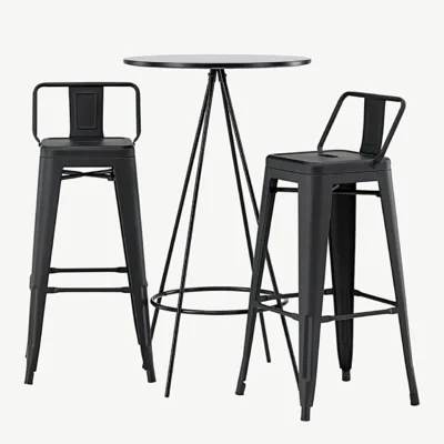 Must metallist baarikomplekt Bistro laud ja Tempe baaritoolid (ümara lauaplaadiga, ø60 cm), GR23691