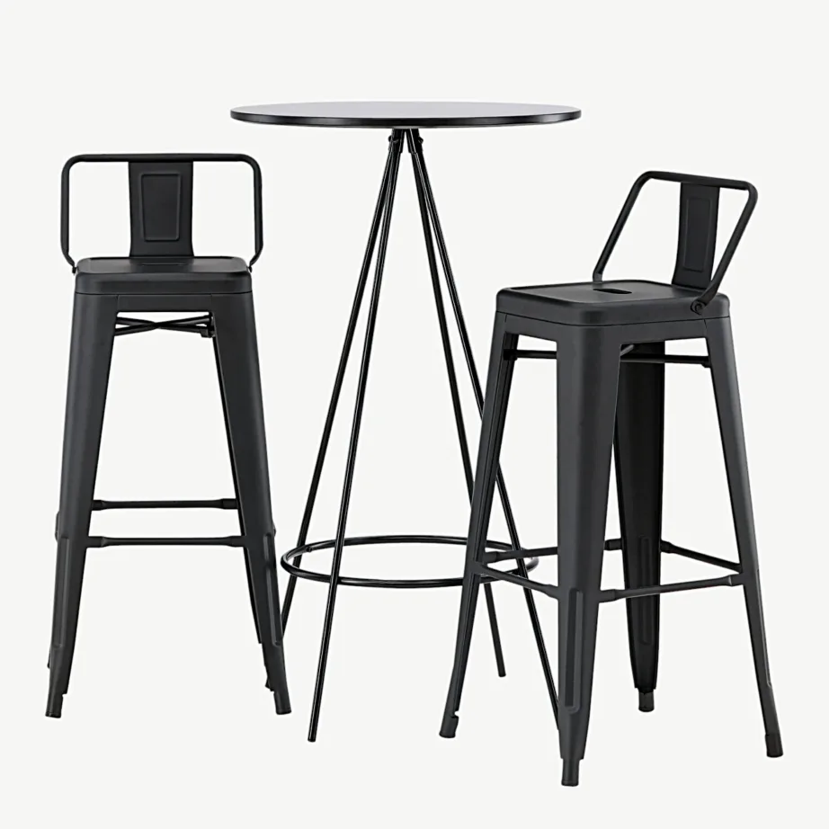Must metallist baarikomplekt Bistro laud ja Tempe baaritoolid (ümara lauaplaadiga, ø60 cm), GR23691