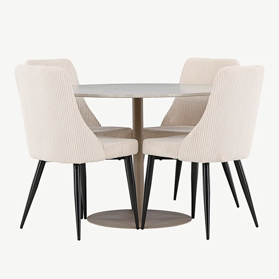 Beež ümmargune MDF söögilaud Lycke ja 4 pehmet polüesterist Leone tooli, GR24384 – 2
