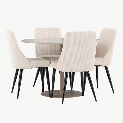 Beež ümmargune MDF söögilaud Lycke ja 4 pehmet polüesterist Leone tooli, GR24384