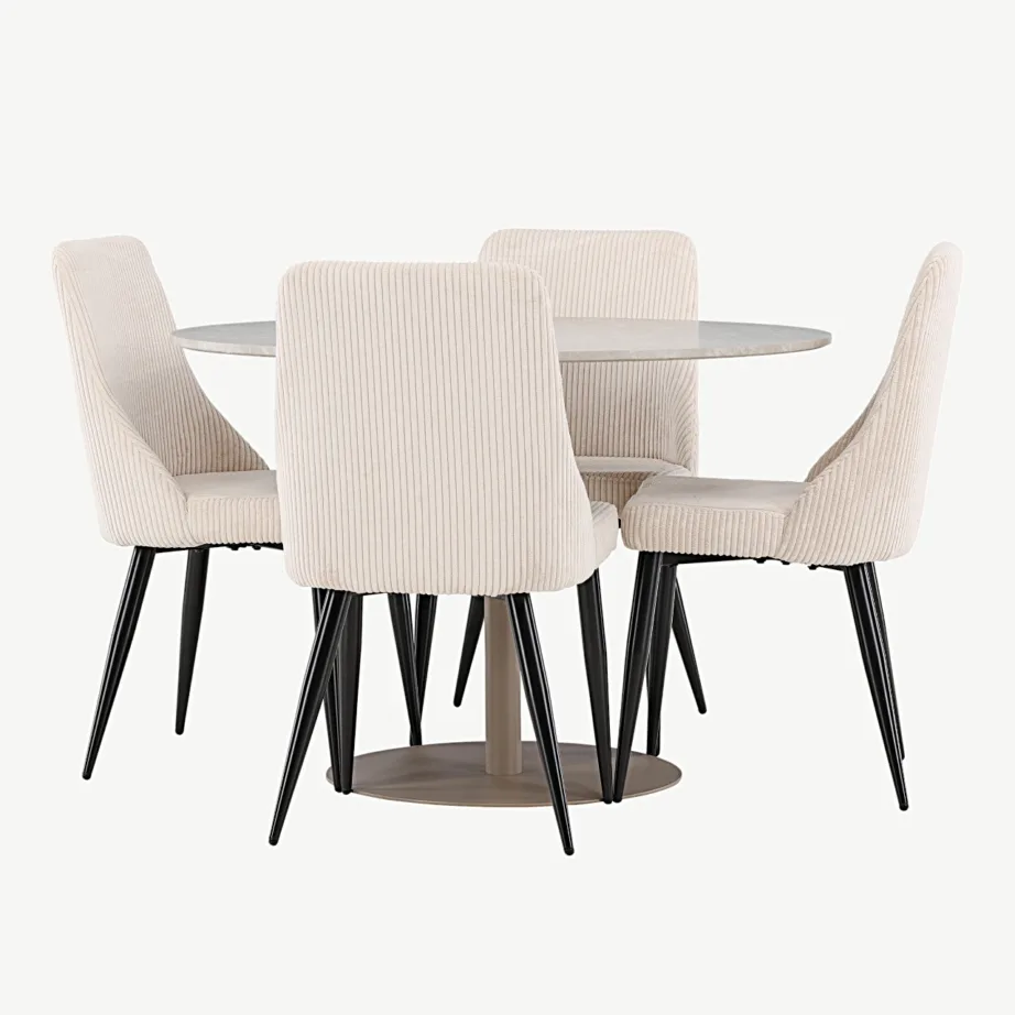 Beež ümmargune MDF söögilaud Lycke ja 4 pehmet polüesterist Leone tooli, GR24384 – 3