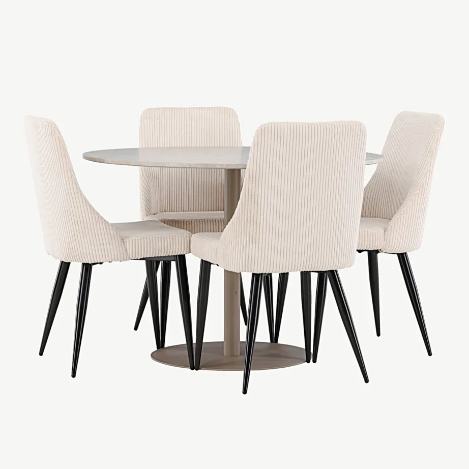 Beež ümmargune MDF söögilaud Lycke ja 4 pehmet polüesterist Leone tooli, GR24384 – 5