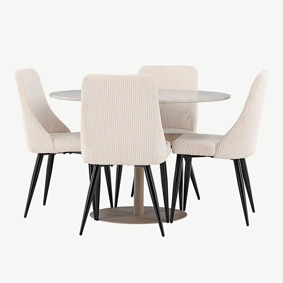 Beež ümmargune MDF söögilaud Lycke ja 4 pehmet polüesterist Leone tooli, GR24384 – 6