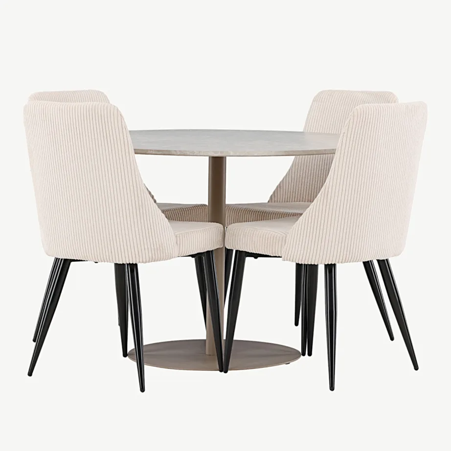Beež ümmargune MDF söögilaud Lycke ja 4 pehmet polüesterist Leone tooli, GR24384 – 7