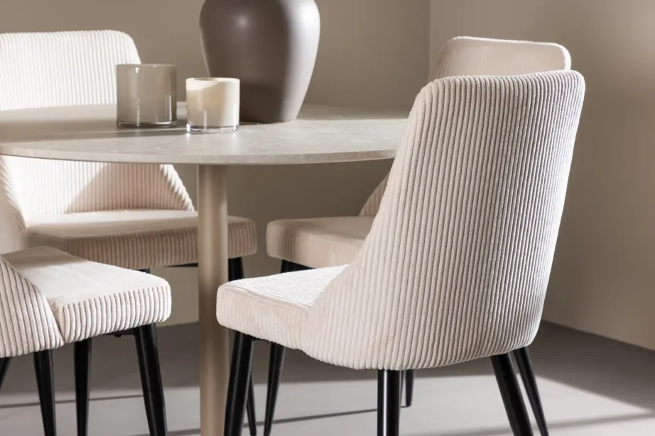 Beež ümmargune MDF söögilaud Lycke ja 4 pehmet polüesterist Leone tooli, GR24384 – 9