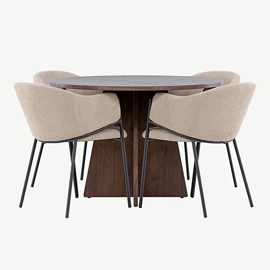 Ümmargune mokkatooniga söögilauakomplekt Bootcut ja Evelina beežid toolid, GR24390 – 2