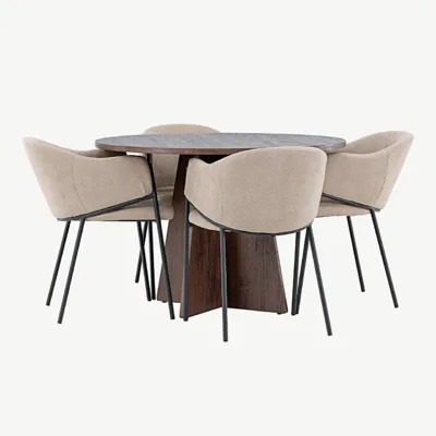 Ümmargune mokkatooniga söögilauakomplekt Bootcut ja Evelina beežid toolid - GR24390