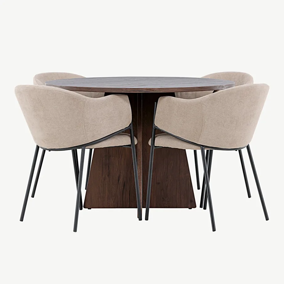 Ümmargune mokkatooniga söögilauakomplekt Bootcut ja Evelina beežid toolid, GR24390 – 4