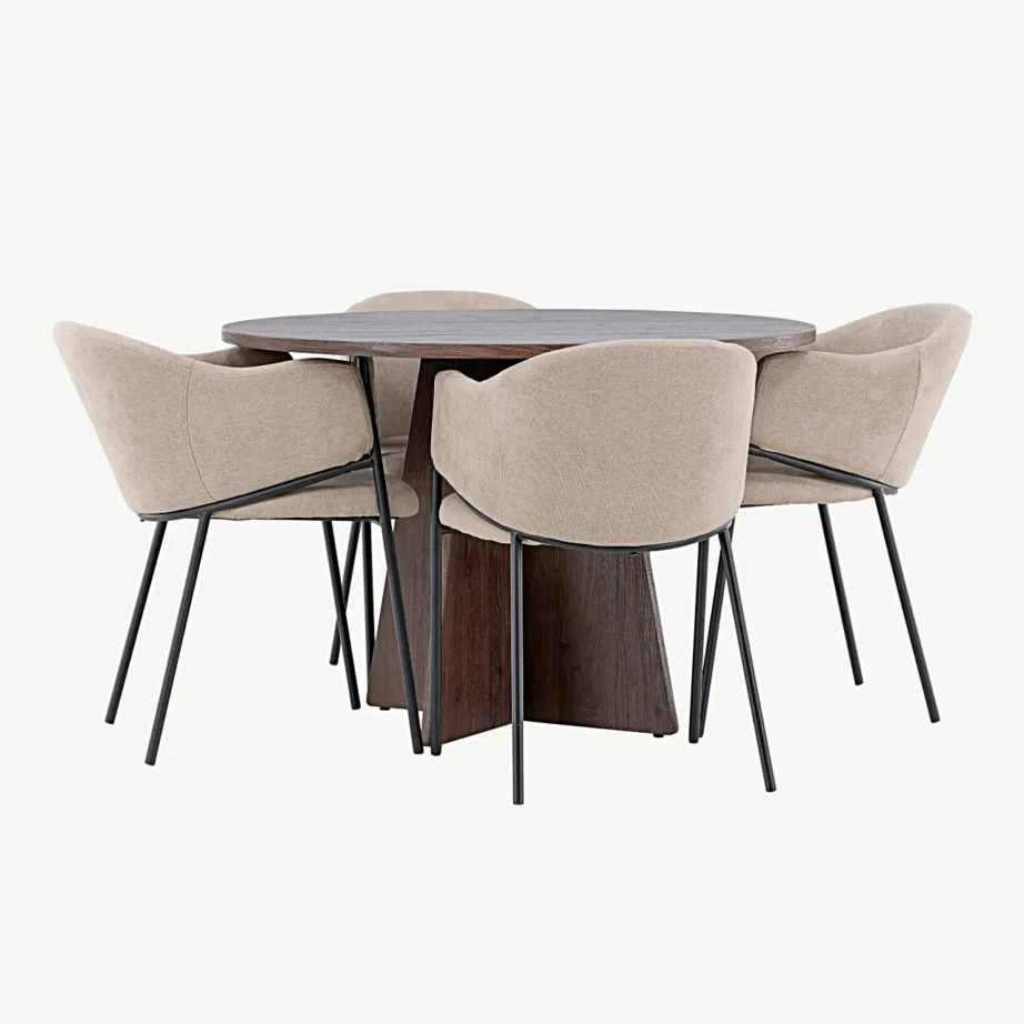 Ümmargune mokkatooniga söögilauakomplekt Bootcut ja Evelina beežid toolid, GR24390 – 5