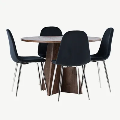 Ümmargune mokkatooniga MDF söögilauakomplekt Bootcut lauaga ja musta sametiga Polar toolidega - GR24399