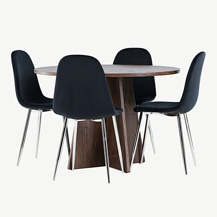 Ümmargune mokkatooniga MDF söögilauakomplekt Bootcut lauaga ja musta sametiga Polar toolidega, GR24399 – 3