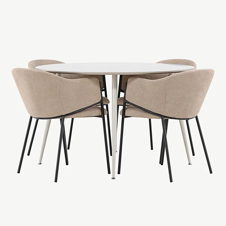 Ümmargune beež söögilauakomplekt Plaza koos Evelina toolidega (MDF, metall, 120 cm), GR24406