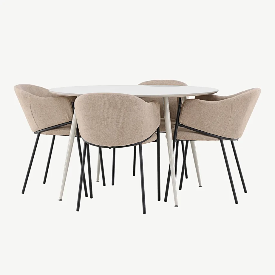 Ümmargune beež söögilauakomplekt Plaza koos Evelina toolidega (MDF, metall, 120 cm), GR24406 – 6