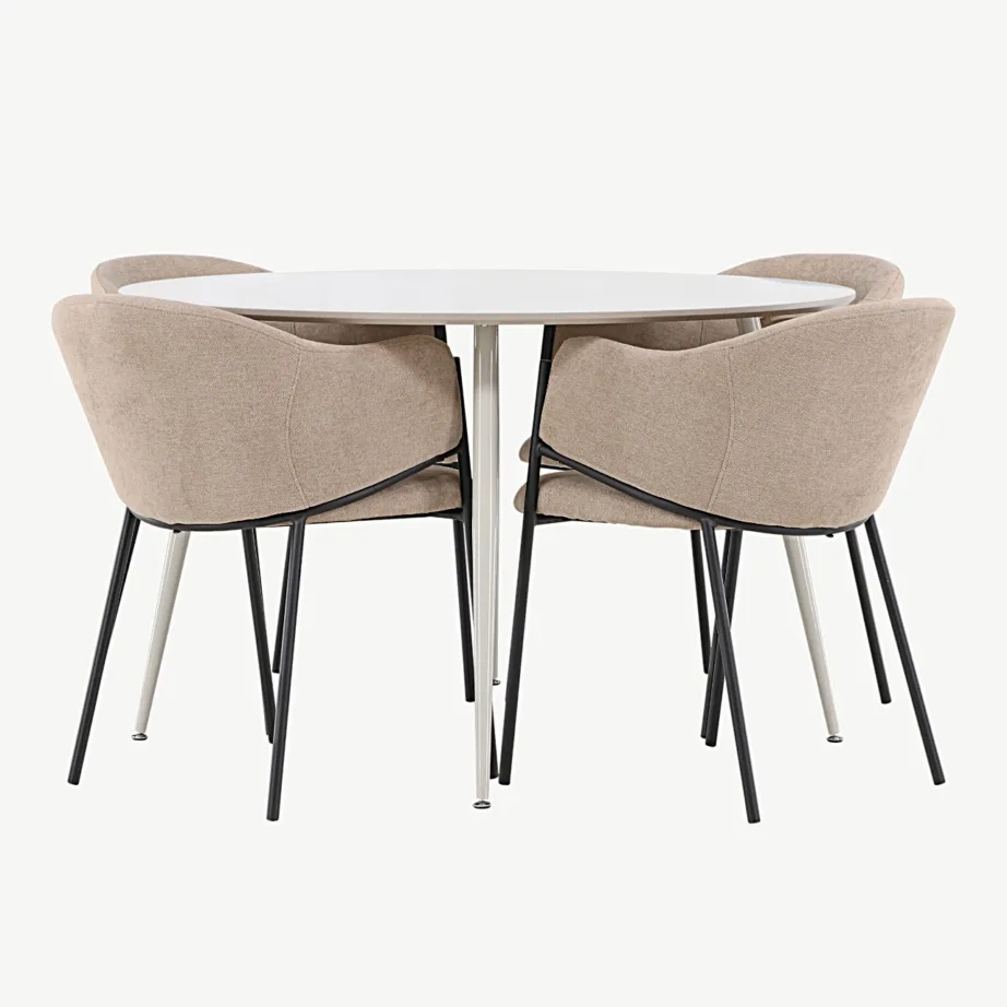 Ümmargune beež söögilauakomplekt Plaza koos Evelina toolidega (MDF, metall, 120 cm), GR24406 – 7