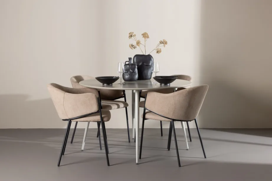 Ümmargune beež söögilauakomplekt Plaza koos Evelina toolidega (MDF, metall, 120 cm), GR24406 – 8