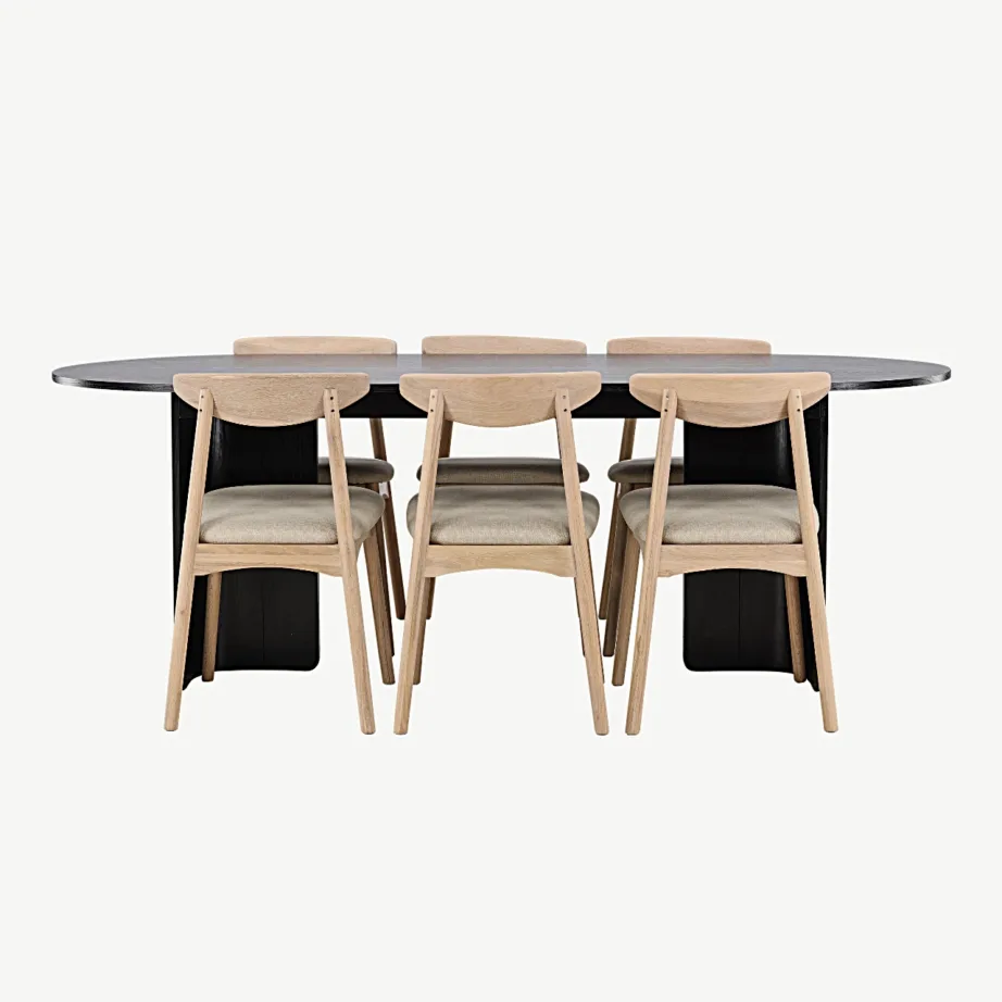 Must söögilauakomplekt Tyresö 220×100 cm valge peitsiga tammepuidust Ven toolidega, GR24634