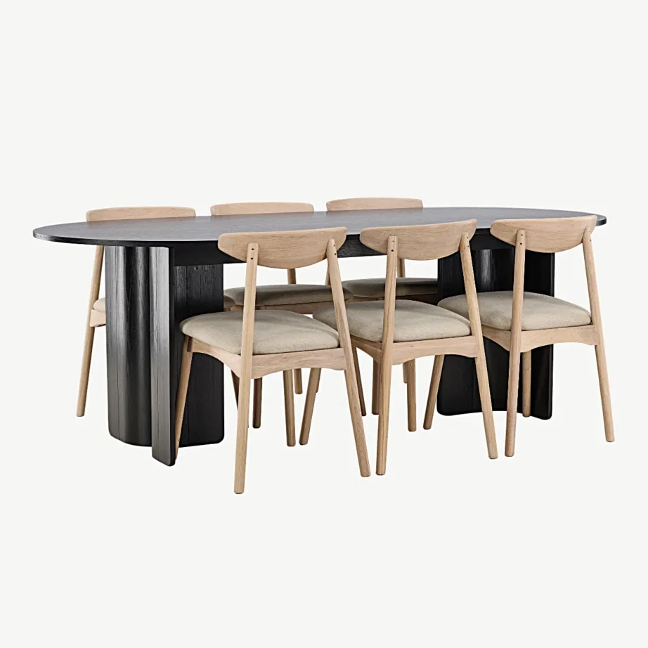 Must söögilauakomplekt Tyresö 220×100 cm valge peitsiga tammepuidust Ven toolidega, GR24634 – 6