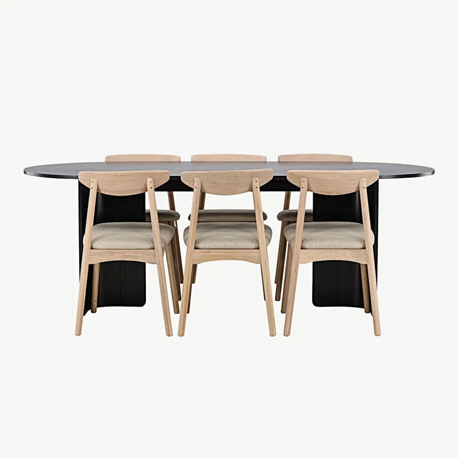 Must söögilauakomplekt Tyresö 220×100 cm valge peitsiga tammepuidust Ven toolidega, GR24634 – 7