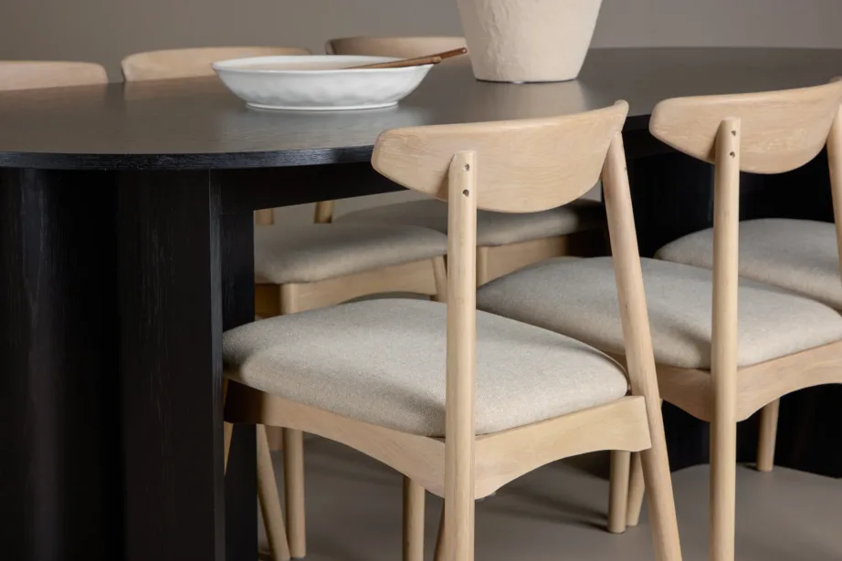 Must söögilauakomplekt Tyresö 220×100 cm valge peitsiga tammepuidust Ven toolidega, GR24634 – 9