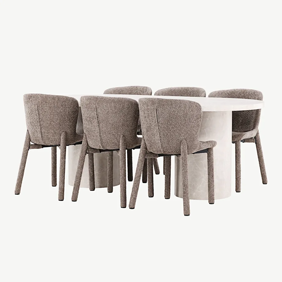 Söögilaud Narvik beeži marmormustriga (200×100 cm) ja 6 pruunist bukleest Astoria tooli, GR24710 – 3