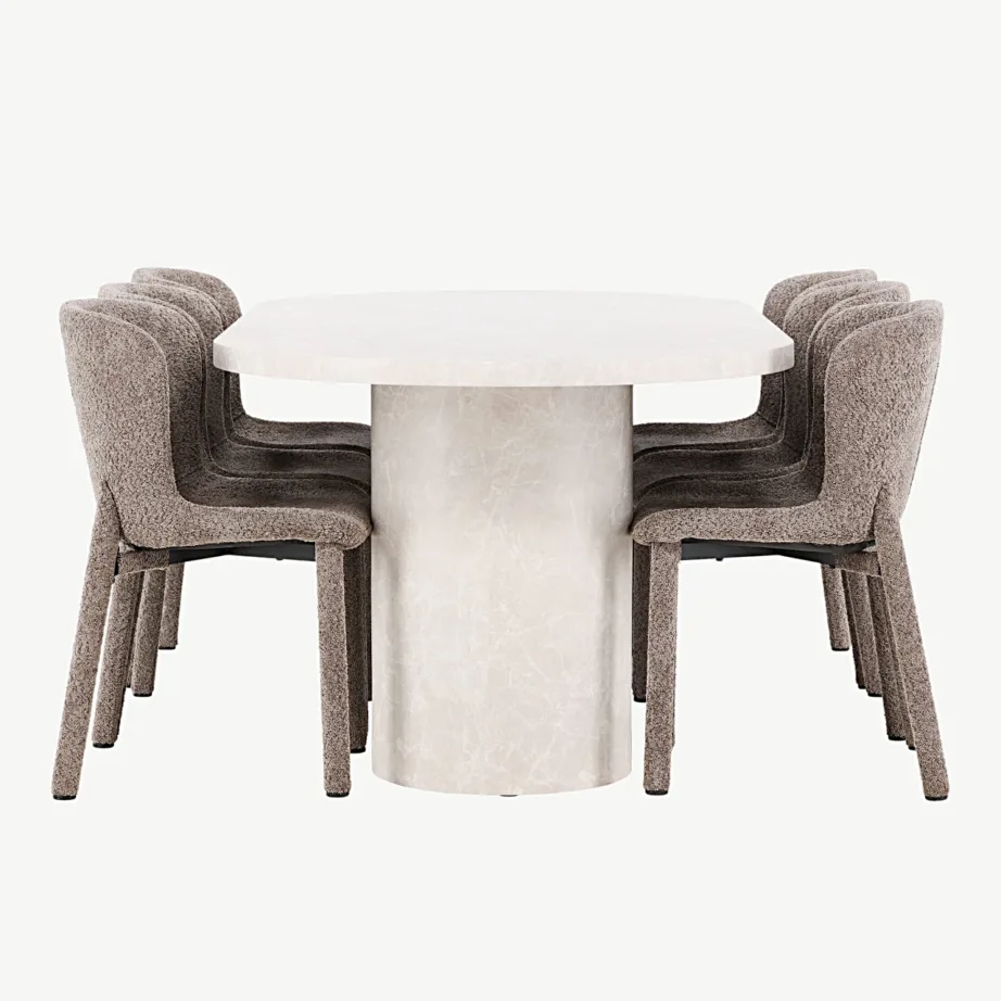 Söögilaud Narvik beeži marmormustriga (200×100 cm) ja 6 pruunist bukleest Astoria tooli, GR24710 – 4