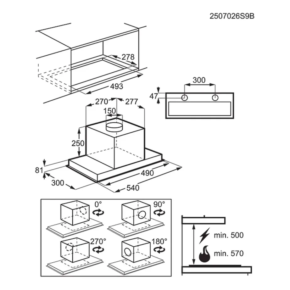 Integreeritav õhupuhasti Hob2Hood ja LED-valgustusega AEG DGE5661HM, 50 cm, kuni 700 m³/h, A energiaklass, roostevaba teras, hall, 150 mm väljatõmme – 16