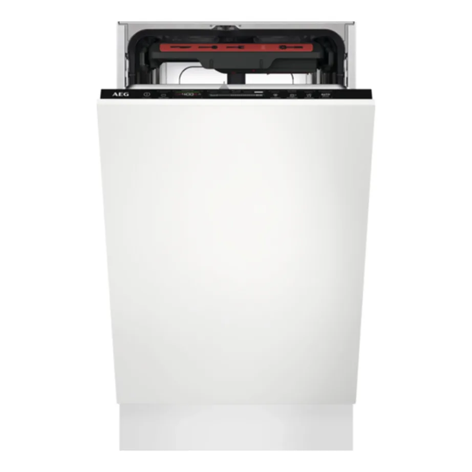 45 cm integreeritav nõudepesumasin õrnade klaaside jaoks AEG FSE74527P, 10 nõudekomplekti, energiaklass C, 45 dB, 7 programmi, MaxiFlex, SatelliteClean, roostevaba sisekorpus