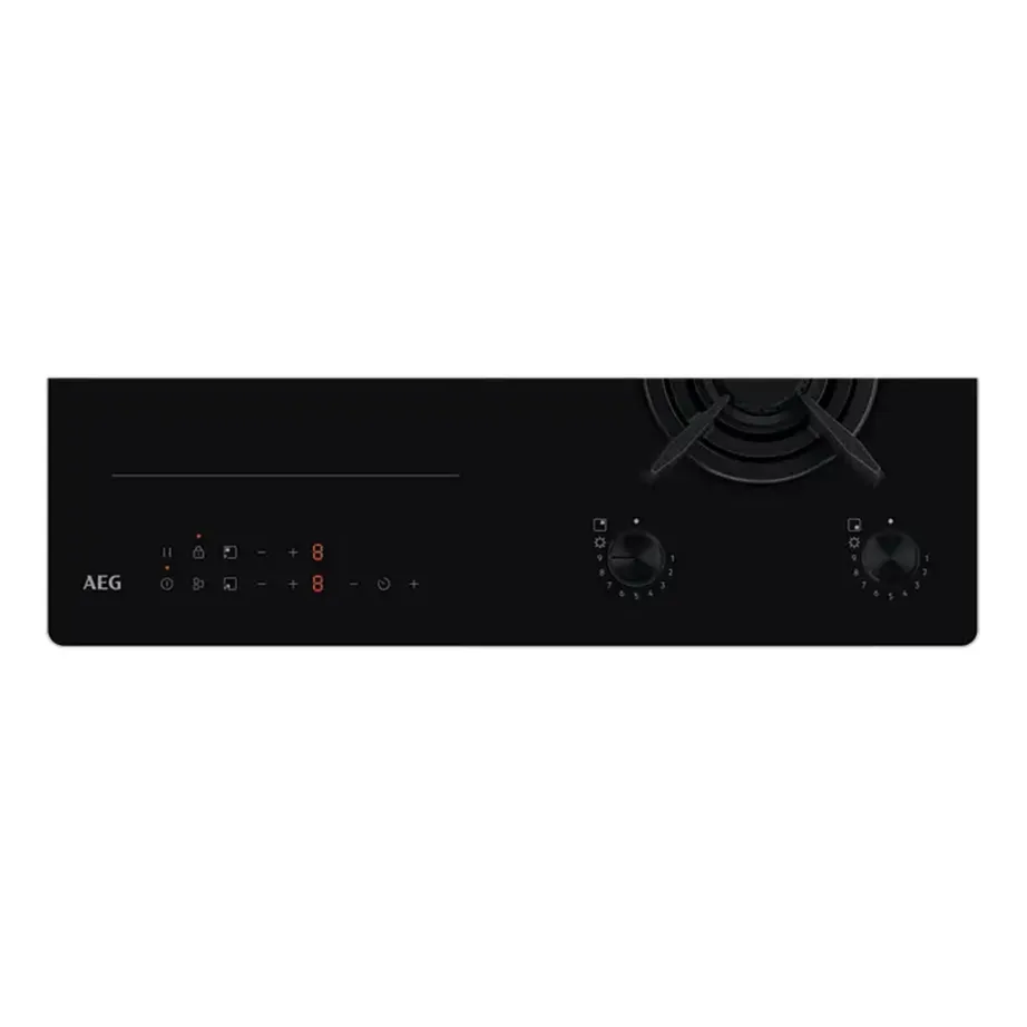 Gaasi- ja induktsioonpliidiplaat AEG HDB64623NB, 60 cm, 4 tsooni, klaaskeraamika, must, puutejuhtimine ja nupud, malmist pannitoed, taimer, lapselukk – 11