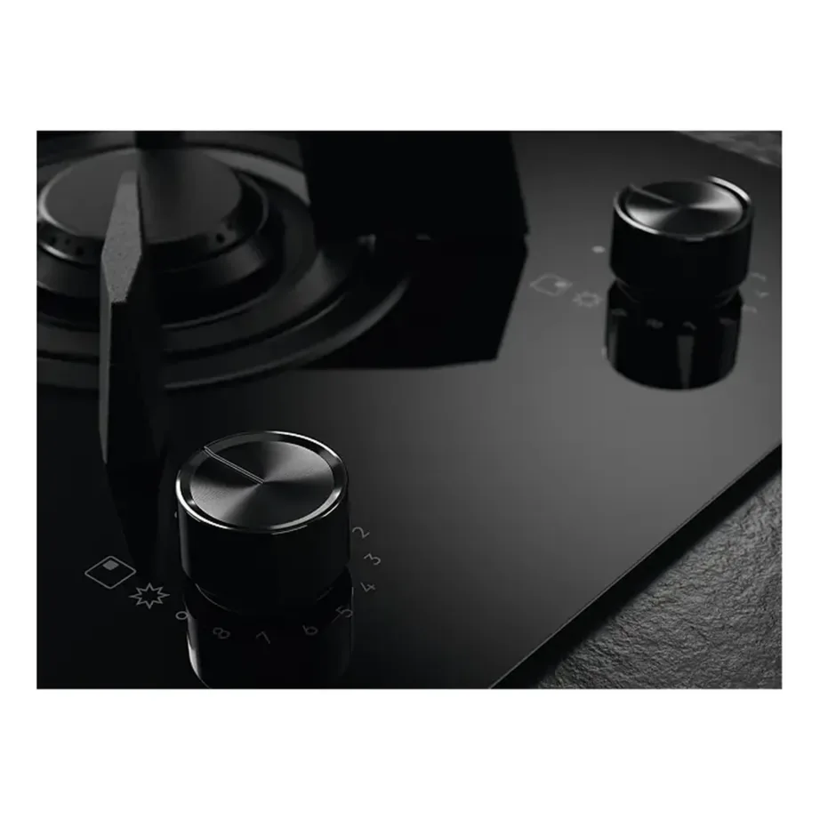 Gaasi- ja induktsioonpliidiplaat AEG HDB64623NB, 60 cm, 4 tsooni, klaaskeraamika, must, puutejuhtimine ja nupud, malmist pannitoed, taimer, lapselukk – 5