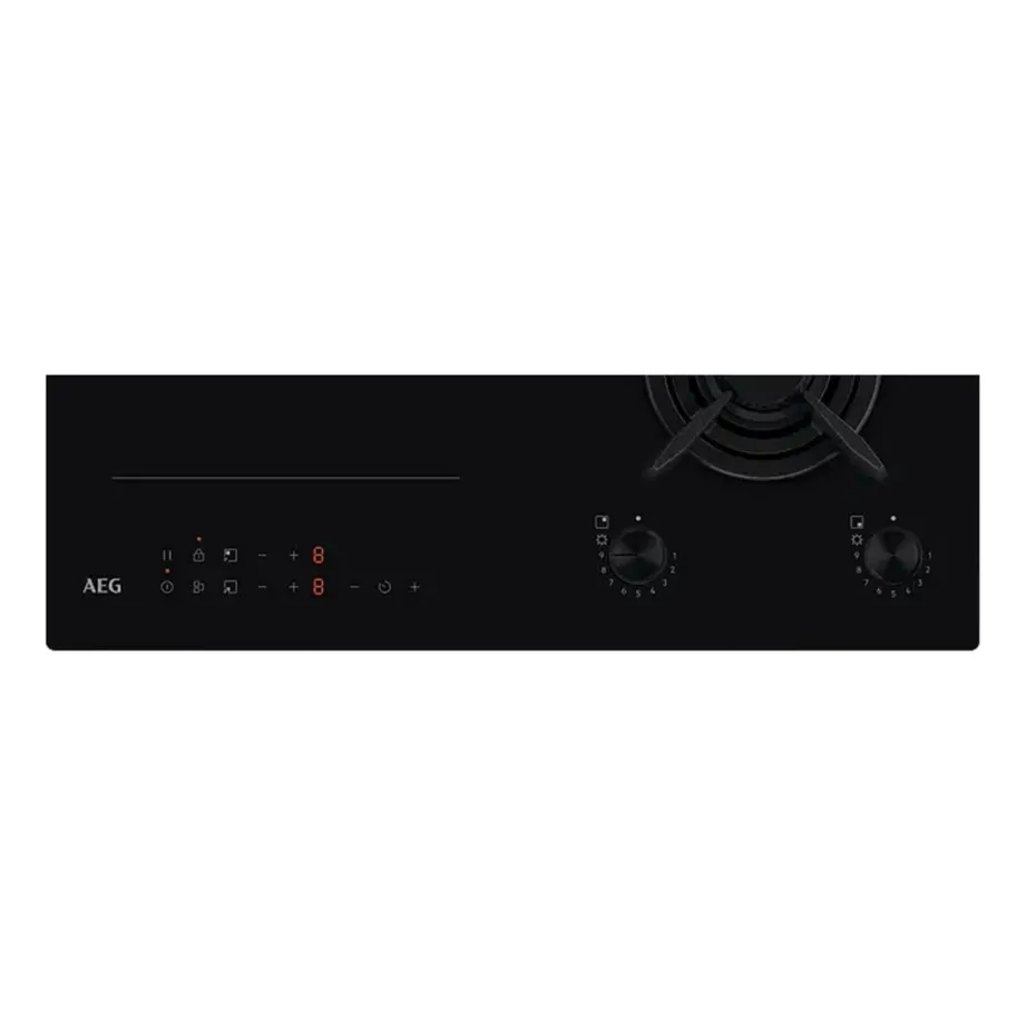 Gaasi- ja induktsioonpliidiplaat AEG HDB64623NB, 60 cm, 4 tsooni, klaaskeraamika, must, puutejuhtimine ja nupud, malmist pannitoed, taimer, lapselukk – 10