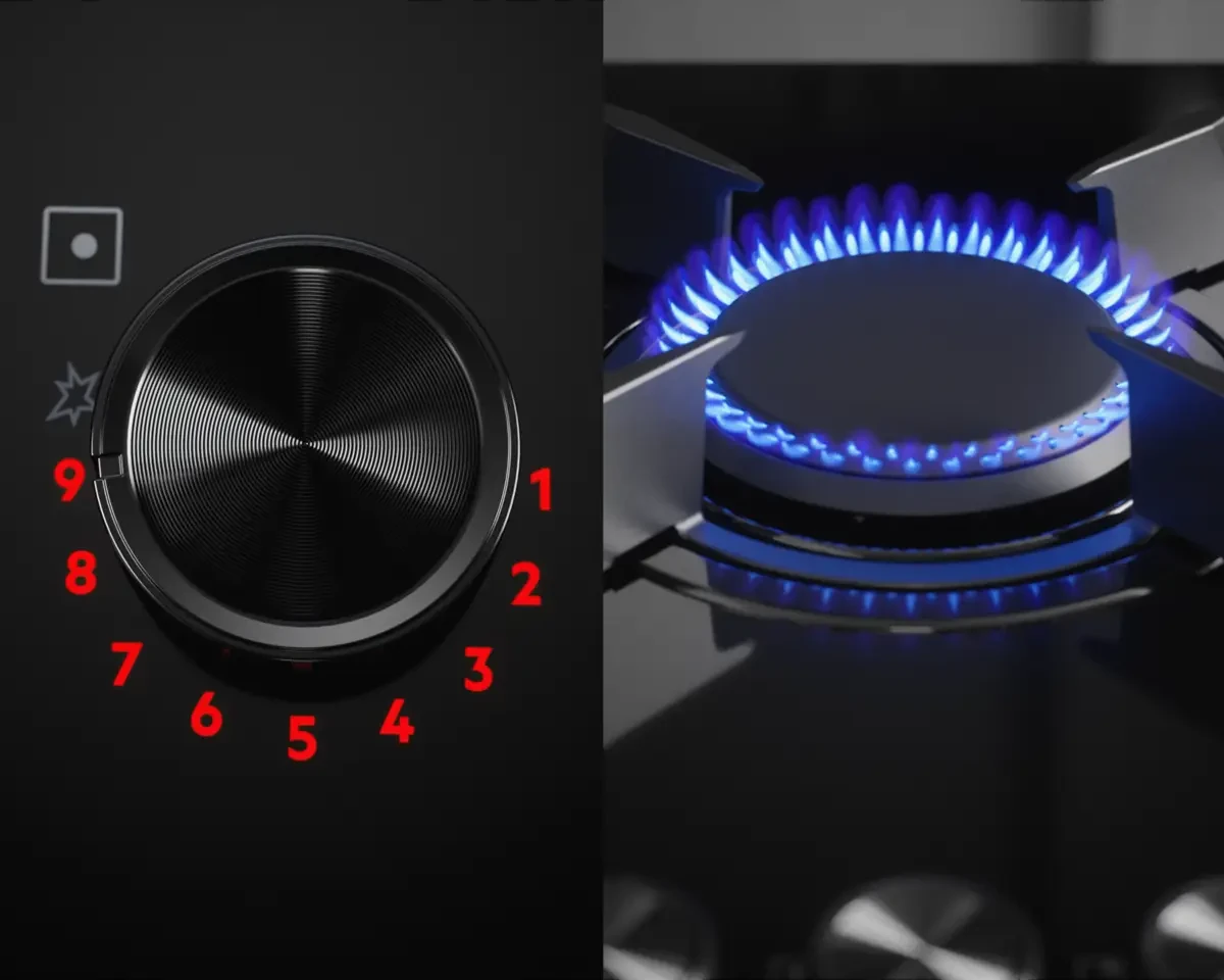 StepPower funktsiooniga gaasipõleti täpseks kuumuse reguleerimiseks