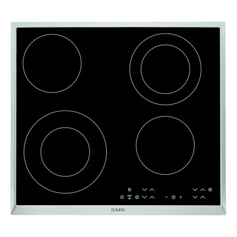 Klaaskeraamiline elektripliidiplaat 60 cm AEG HK634021XB, 4 keeduala, puutetundlik juhtimine, laiendatavad tsoonid, taimer, pausifunktsioon, lapselukk, jääkkuumuse näit, 6300 W, must – 2